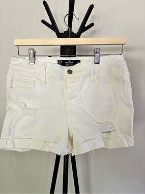 Hollister White Distressed Roll-Hem Denim Shorts